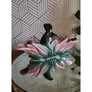 Vintage 1960s Hull Pottery Green Ceramic Handle Basket Planter